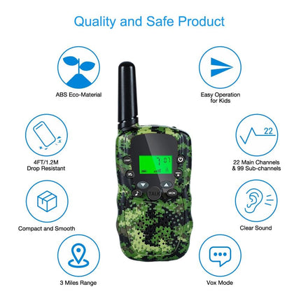 BATURU Walkie Talkie Kids, Walkie Talkies for Children 8 Channel Radio with VOX Function LED Flashlight, 5 KM Range for Outdoor Adventures, Camping