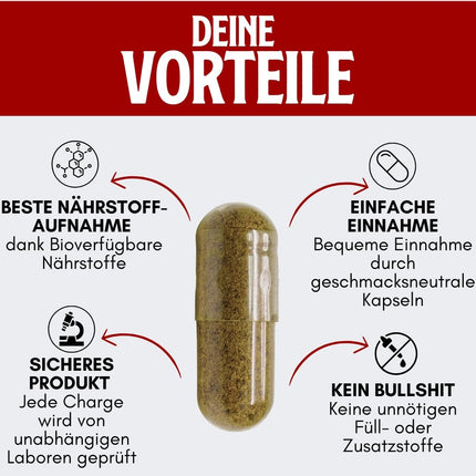 HERZBLUT (90 Capsules) - Powerful synergy for athletes from Beefheart &amp; Beefliver; for energy; performance; blood formation; iron metabolism; 100% German, natural &amp; organic