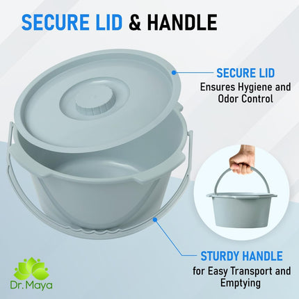 Dr. Maya Replacement Bucket for Chamber Pot, 7.5 qt, Adult Toilet Stool, The Emergency Toilet to Go, Mobile Commode Chair, Portable Toilet Bucket with Lid and Handle, Ideal for Seniors and Disabled People