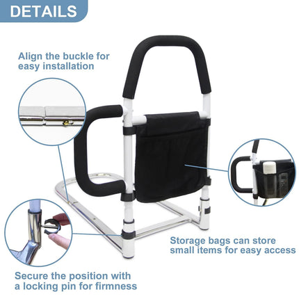 Kaucytue Bed Riser, Bed Rail Fall Protection for Adults with 2 Handrails &amp; Storage Bag, Portable Adjustable Bed Entry Aid, Grab Bars for Seniors, Safe and Stable