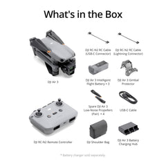 DJI Air 3 Fly More Combo with DJI RC-N2 remote controller, drone with camera for adults, 4K HDR, 2 primary cameras (medium telephoto/wide-angle), 46 min. max. flight time, 48 MP, O4, 2 additional batteries