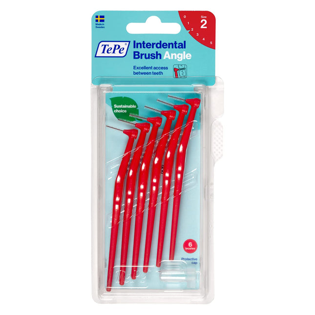 TEPE Angle Interdental Brushes Red (ISO Size 2: 0.5 mm) / Controlled cleaning of the interdental spaces, even in hard-to-reach areas / 1 x 6 Angle Interdental Brushes