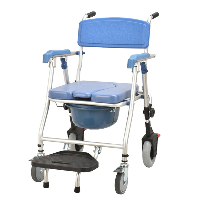 Foldable toilet chair for seniors, shower chair with wheels and toilet, for sick, elderly, disabled and pregnant women, load capacity up to 150 kg