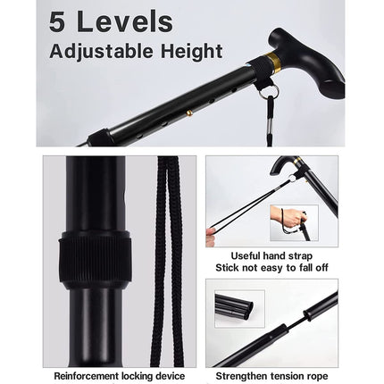 Folding aluminum walking stick, portable walking stick, hiking sticks, foldable walking stick 4 sections aluminum alloy walking stick for hiking camping mountaineering trekking (black)