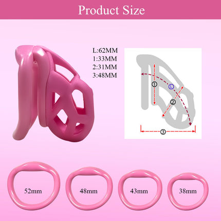 7.0 Cobra Penis Cage, 3D Chastity Cage Male Cock Cage, with Mini Lock &amp; 4 Arc Testicle Rings Penis Ring, Chastity Cage for Men, Chastity Belt for Men, BDSM Sex Toy for Men (Pink, M)