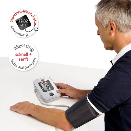 boso medicus X - Best upper arm blood pressure monitor (Stiftung Warentest 5/2016, 11/2018, and 9/2020) with one-button operation, large display, and arrhythmia detection – With standard cuff (22-32 cm)