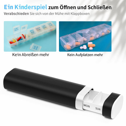 7-Day Pill Box, Betife BPA-Free Daily Pill Box, Weekly Travel Medicine Box, Pill Box for Vitamins, Medications, Pills, Tablet Organizer for on the Go (Black)