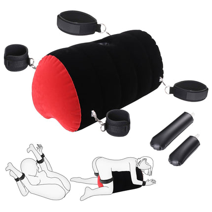 Sex Position Pillow, Dildo Holder with Adjustable Wrist and Thigh Restraints, Sex Bondage Set, Bedroom Sex Furniture – Sex Body Positioner for Couples (red-black)