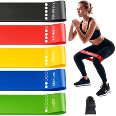 Fitness bands set of 5, resistance bands with 5 resistance levels, natural latex resistance bands, exercise bands for muscle building, Pilates, yoga and fitness