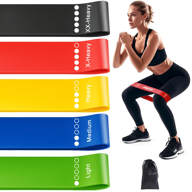Fitness bands set of 5, resistance bands with 5 resistance levels, natural latex resistance bands, exercise bands for muscle building, Pilates, yoga and fitness