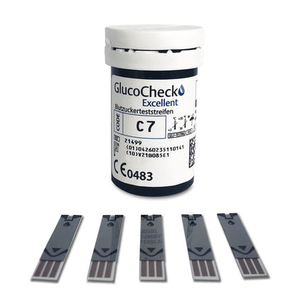 GlucoCheck Excellent blood glucose test strips, 50 strips for checking blood glucose levels