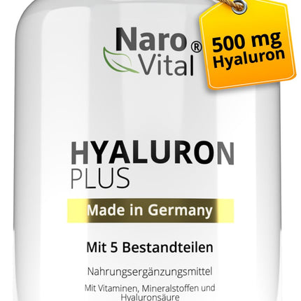Hyaluronic Acid Capsules | High-dose with 500 mg hyaluronic acid per vegan capsule | Molecular weight 500-700 kDa | 90 Capsules (3 months) | Support for skin, joints &amp; anti-aging