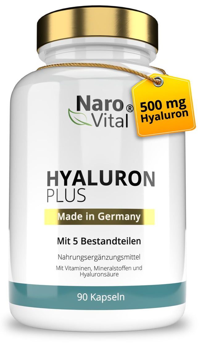 Hyaluronic Acid Capsules | High-dose with 500 mg hyaluronic acid per vegan capsule | Molecular weight 500-700 kDa | 90 Capsules (3 months) | Support for skin, joints &amp; anti-aging