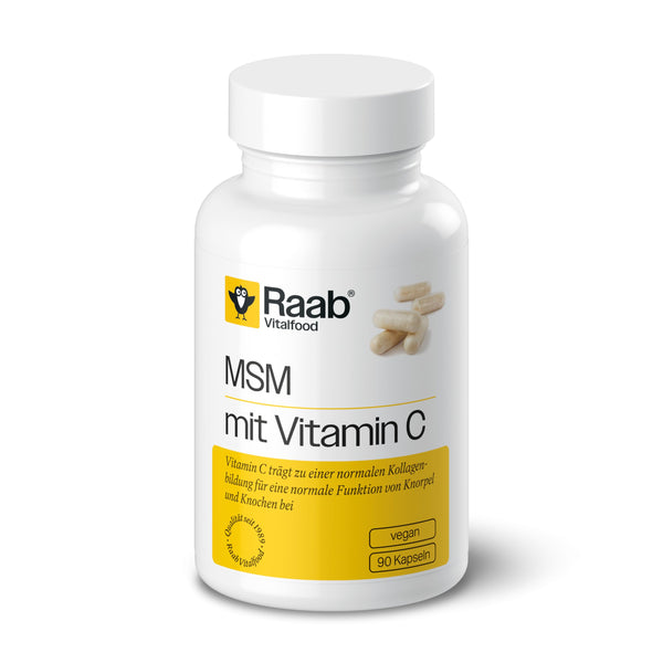 Raab Vitalfood® MSM with Vitamin C Capsules (90 Capsules) - with OptiMSM® from the USA, highly pure, methylsulfonylmethane (MSM), vegan, only 2 capsules daily