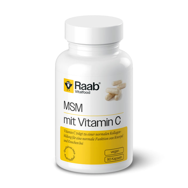 Raab Vitalfood® MSM with Vitamin C Capsules (90 Capsules) - with OptiMSM® from the USA, highly pure, methylsulfonylmethane (MSM), vegan, only 2 capsules daily