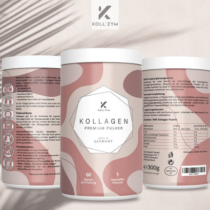 KOLL`ZYM© 100% COLLAGEN POWDER high-dose [300g] • The Original • COLLAGEN Peptides • Bioactive Collagen • NO Hydrolysate • Tasteless • Made in Germany