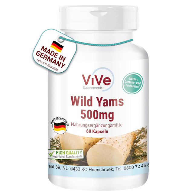 Wild Yam Extract 500 mg - 60 Capsules Wild Yam with 20% Diosgenin - High Dose and Vegan - Dioscorea villosa | Quality from Germany by ViVe Supplements
