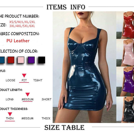 Gellmall Women's Clubwear PU Leather Dresses Patent Leather Wetlook Straps Bodycon Erotic Party Dress Women Backless Sling Sleeveless Mini Dress 5XL