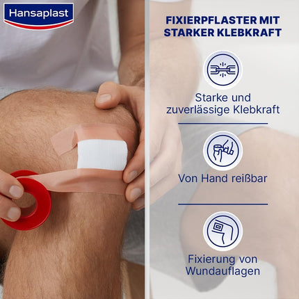 Hansaplast Fixation Plaster Classic (5 mx 2.5 cm), tape for easy and secure fixation of wound dressings, adhesive plaster roll with strong adhesive power.