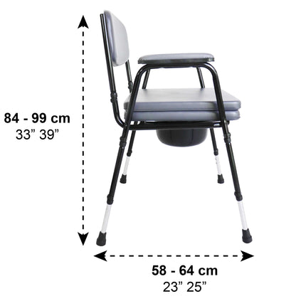 PEPE Mobility - Padded Commode Chair for Seniors, Height Adjustable, with Bucket, Armrest, Commode Chair for Adults