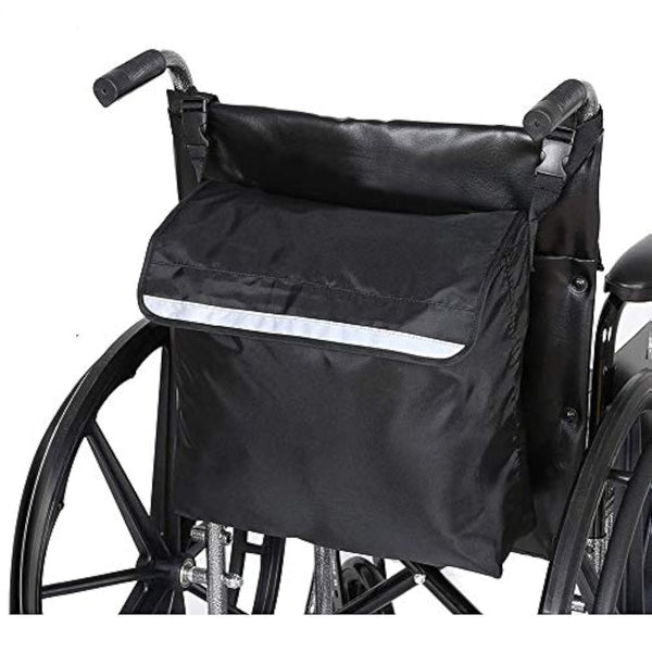 PERFETSELL Wheelchair Bag Rear Waterproof Oxford Wheelchair Bag Large Black Wheelchair Backpack Storage Bag with Reflective Strips for Wheelchair Handles