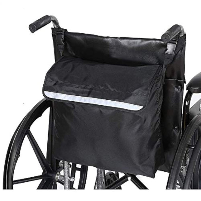 PERFETSELL Wheelchair Bag Rear Waterproof Oxford Wheelchair Bag Large Black Wheelchair Backpack Storage Bag with Reflective Strips for Wheelchair Handles