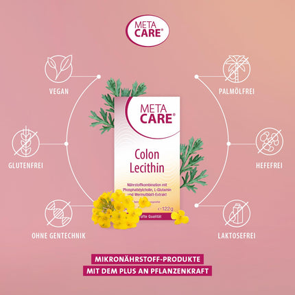 META CARE Colon Lecithin – High-quality phosphatidylcholine – L-glutamine – Plant-based supplement with wormwood leaf extract – High dosage – Vegan – 180 Capsules