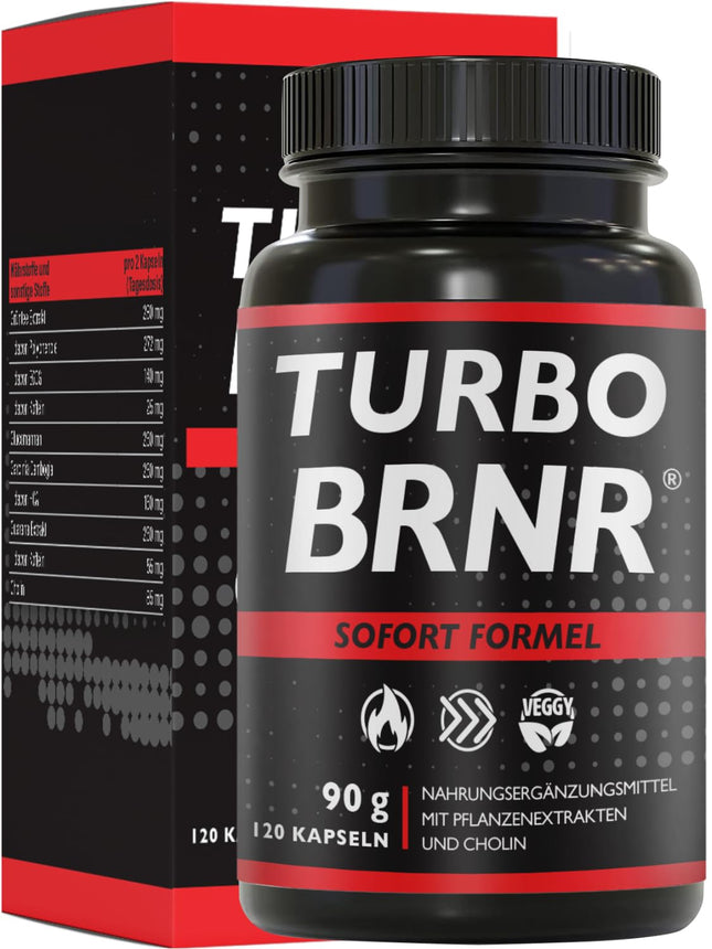 BRNR TURBO BRNR Instant Metabolism Formula with Choline, Green Tea Extract, Glucomannan, Garcinia Cambogia, Guarana, 120 Capsules