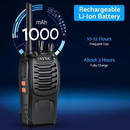 eSynic Professional Walkie Talkies for Adults, Rechargeable, 16 Channels, VOX, with Headphones and LED Lights, Perfect for Kids Ages 5 and Up, Outdoor Activities