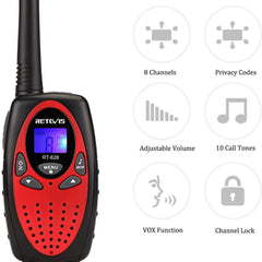 Retevis RT628 Walkie Talkie Set of 4, Children's Radio Long Range, Easter Gifts for Children, Toys for Ages 3-12, Gifts for Birthdays, Holidays, Camping, Adventures (2 Pairs, Red)