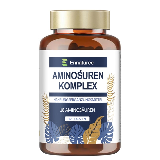 18 Aminosäuren Komplex Hochdosiert - 9 EAA + 9 NEAA, Aminosäuren Kapseln mit BCAA - 120 Kapseln
