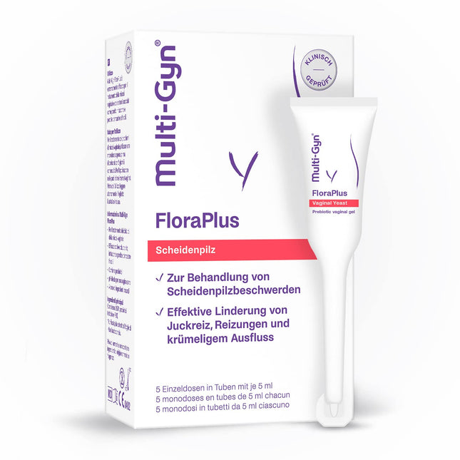 Multi-Gyn FloraPlus Intimate Cream 5ml - Treatment for vaginal infections (candidiasis) - 5 single-dose tubes - Instant relief from itching, irritation, and discharge reduction. With prebiotics