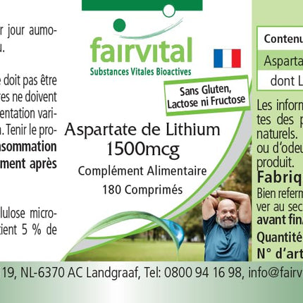 Fairvital | Lithium Aspartate 1500μg - 180 Tablets - Organically bound lithium - Highly bioavailable - Quality-tested and high-dose - 100% vegan - Made in Germany