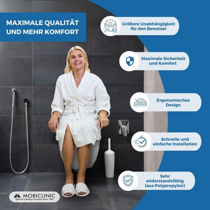 Mobiclinic®, Raised Toilet Seat, 14 cm, Titanium, European Brand, Raised Toilet Seat, Toilet Seat for Seniors, Toilet Aids, Extra Stable, White