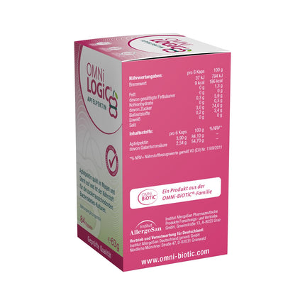 OMNi LOGiC APPLE PECTIN, 84 Capsules, Fiber, Natural Apple Pectin: Swells in the stomach and intestines, Vegan, Gluten-free, Lactose-free