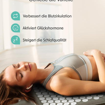 LifeGoods Acupressure Mat with Pillow - Acupressure Mat - Acupressure Mat+ - Acupressure Mat - Acupuncture Mat - Massage Mat - Back - Spike Mat - Fakir Mat - Nail Mat - Acupressure Mat