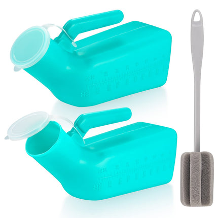 2 pcs 1000 ml urine bottles for men, portable men's urinal bottle, bed bottle for men, urine collection bottle with screw cap for travel, emergency, bed, camping, with 1 x cleaning brush