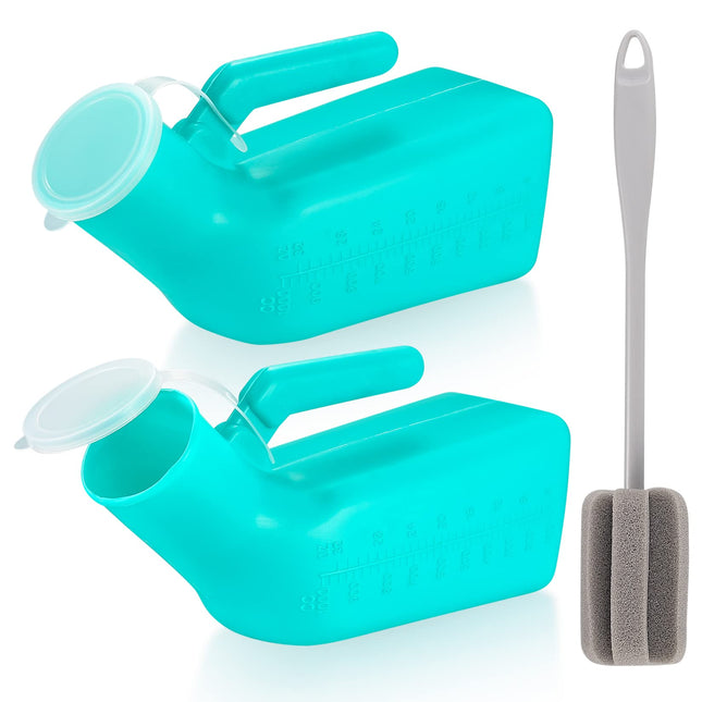2 pcs 1000 ml urine bottles for men, portable men's urinal bottle, bed bottle for men, urine collection bottle with screw cap for travel, emergency, bed, camping, with 1 x cleaning brush