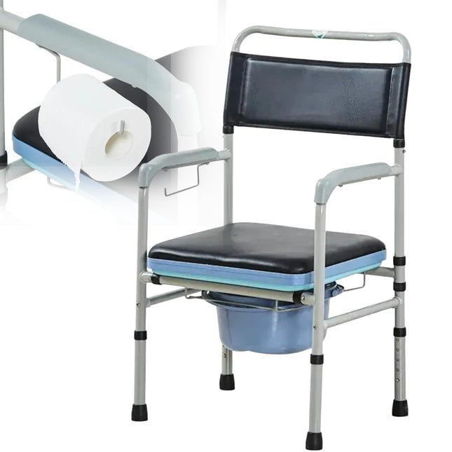 AIRM HEALTH Commode Chair, Hospital Chair, Toilet Chair with Bucket for Disabled Persons, Mobility Commode Chair with Padded Seat for Seniors and Pregnant Women with Height Adjustment (8023)