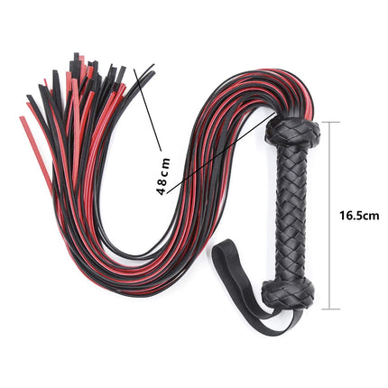 Leather whip seduction of the partner whip sex toy, bondage games classic SM whip bondage flogger, black/red length 64.5cm