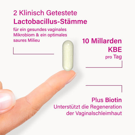Nupure® Lacto Intim lactic acid bacteria for the vagina, to regulate vaginal bacteria, plus biotin for the mucous membranes, oral intake, vaginal probiotics, 20 capsules, vegan, lactose-free.