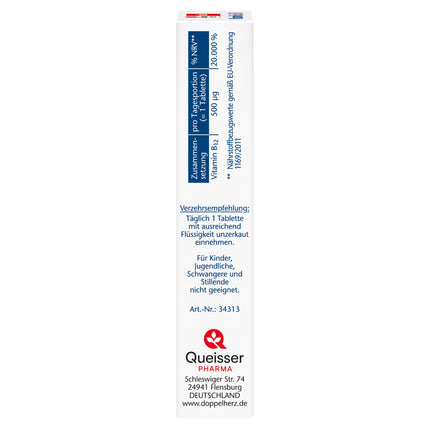 Doppelherz Vitamin B12 500 - High dose with 500 µg vitamin B12 per tablet - vegan - 30 mini-tablets