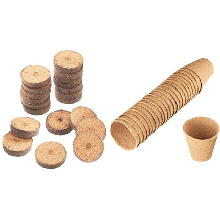 Connex Coconut Expanding Tablets Ø 3.5 cm - Practical set of 20 &amp; Growing Pots Ø 6 cm - Practical set of 24