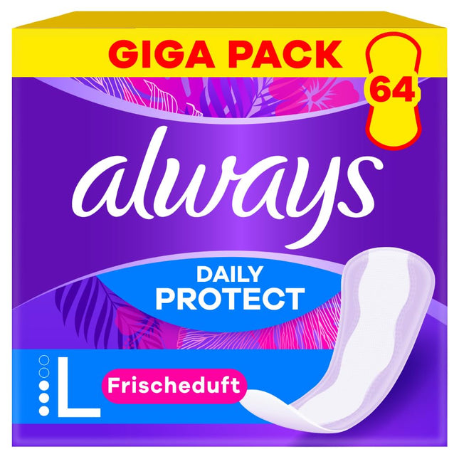 Always Daily Protect Panty Liners Women Long (64 Pads), Gigapack, with fresh fragrance, fits all panty shapes, breathable, flexible