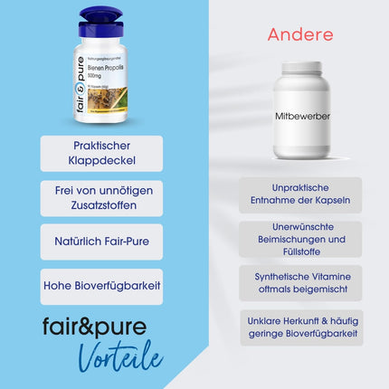 Fair &amp; Pure® - Bee Propolis Capsules 500mg - 90 Capsules - natural - rich in flavonoids and procyanidins - without magnesium stearate