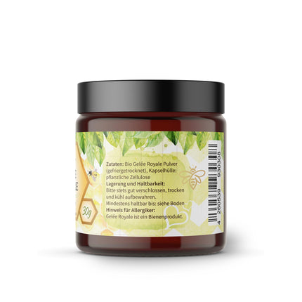 Organic Royal Jelly Capsules from Naturherz | 100% Royal Jelly Powder | NO additives | 90 Veggie Capsules in a practical brown glass jar