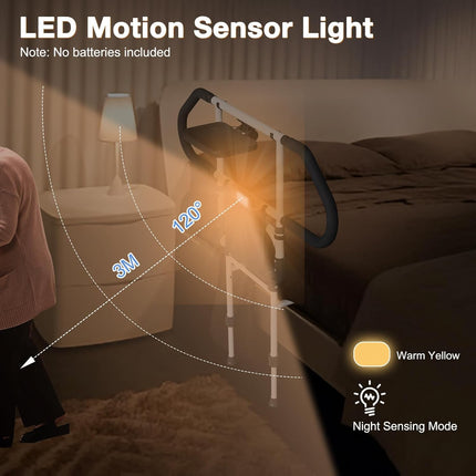 CozyGoo Bed Riser with Sensor Light &amp; Height Adjustment, Ergonomic Bed Rail for Seniors, Extendable Fall Protection with Folding Function, Stable and Safe for All Bed Sizes