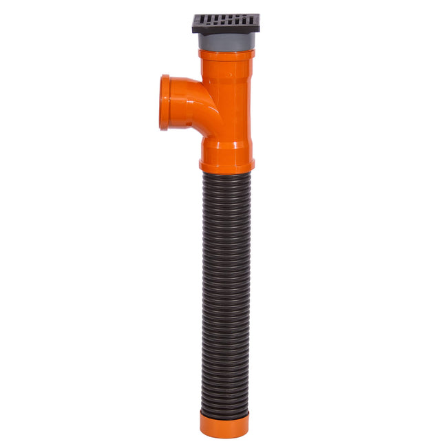 Rainwater infiltration shaft 110 mm x length 1 m with drain - drainage pipe yard drain floor drain 15 x 15 cm - plastic patio rainwater infiltration box - drainage infiltration shaft leaf protection