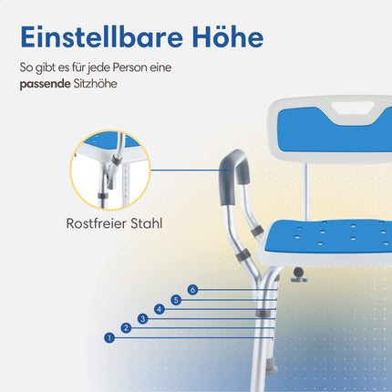 Safe Age® Shower chair with removable backrest and armrest - non-slip - height adjustable - shower chair for seniors