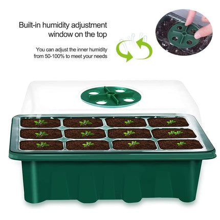 Indoor greenhouse growing box, 3 germination trays with lid, mini greenhouse growing set, seedling starter trays, greenhouse growing tray, with 2 gardening tools, 10 plant tabs green